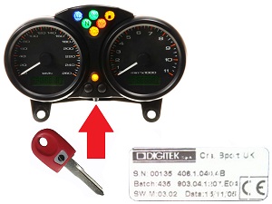 Ducati 1x chip sleutel → DIGITEK Dashboard