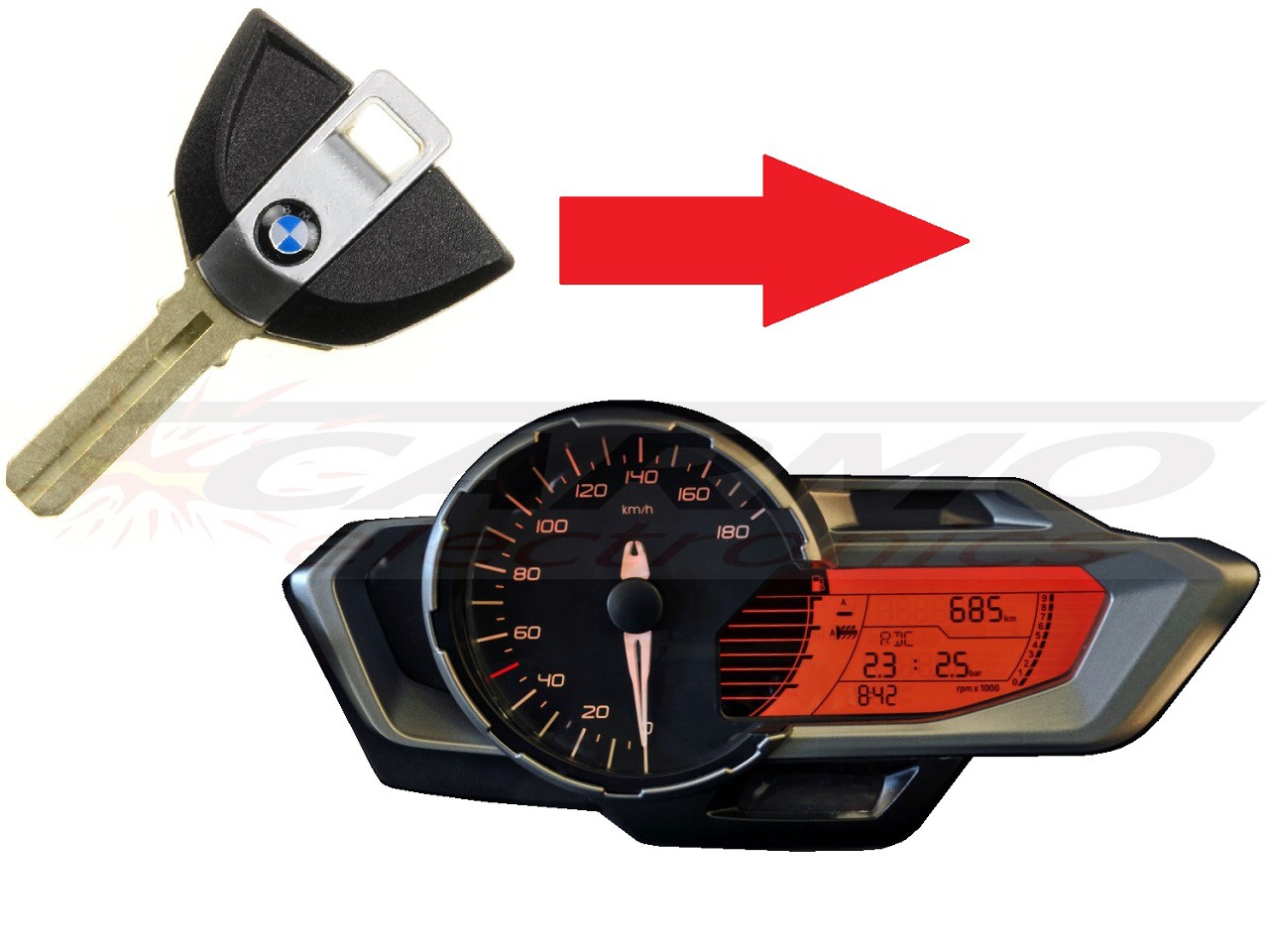 BMW C600 C650 G310 1x chip sleutel programmeren → dashboard - Klik op de afbeelding om het venster te sluiten