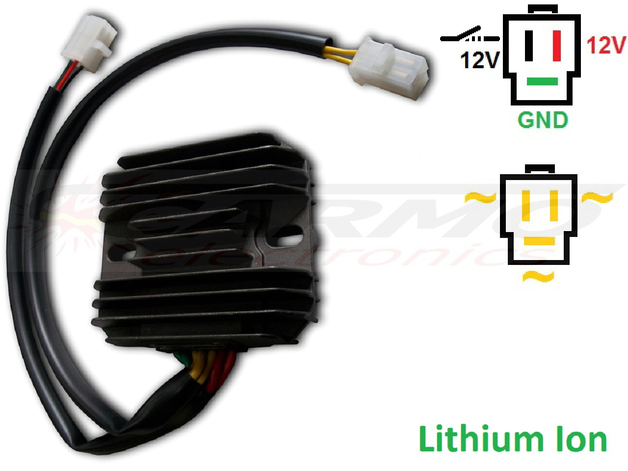 CARR164-LI - Honda CX500 Suzuki VS800 MOSFET Spanningsregelaar gelijkrichter (31600-415-008, SH232-12, Shindengen) - Lithium Ion - Klik op de afbeelding om het venster te sluiten