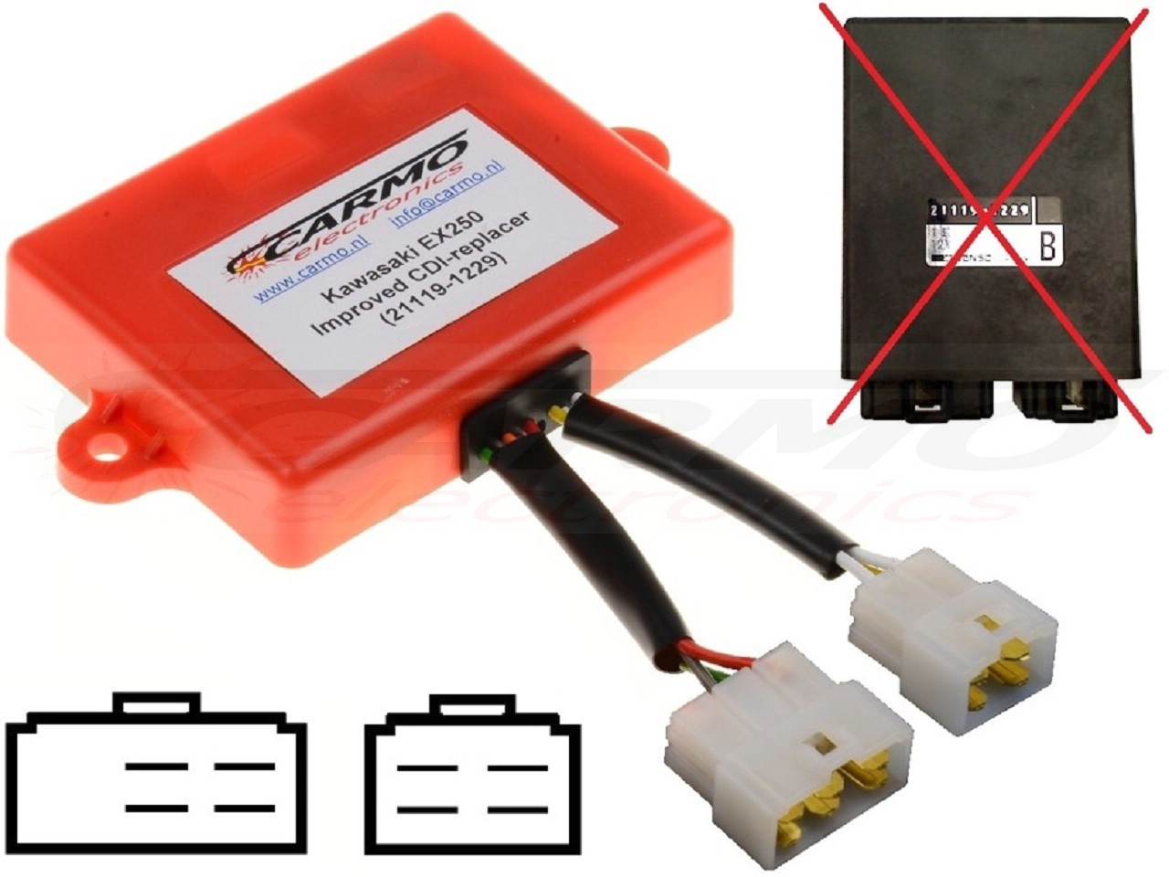 Kawasaki EL250 EX250 GPZ250 GPX250R ZZR250 Eliminator Ninja CDI unit ECU ontsteking (21119-1229) - Klik op de afbeelding om het venster te sluiten